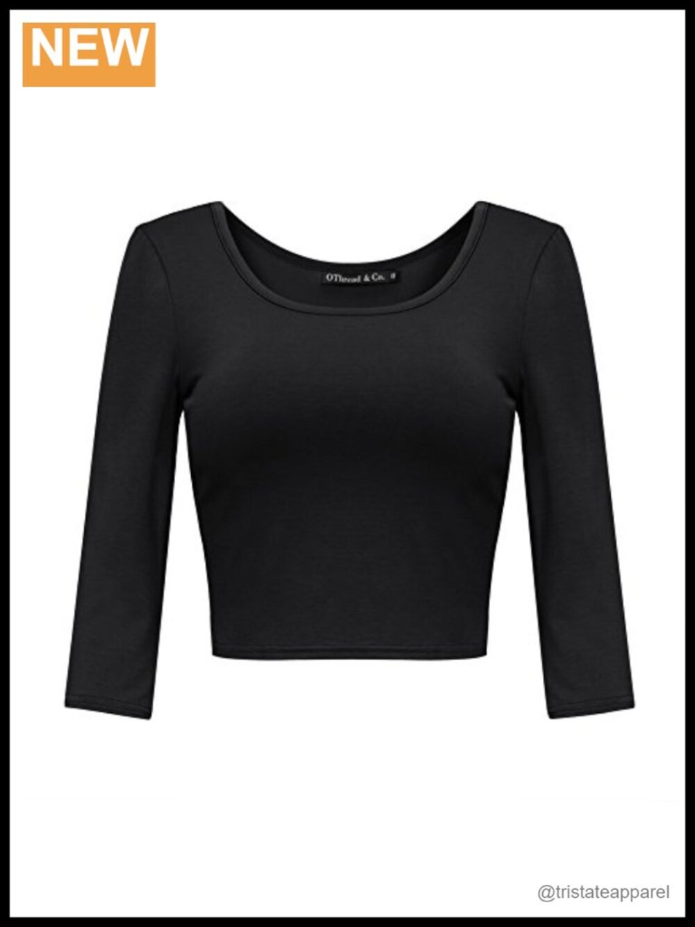 Crop Top Basic Stretchy Scoop Neck 3/4 Sleeve T-Shirt